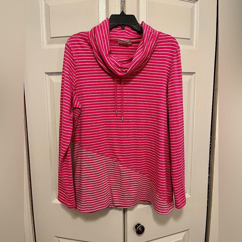 Kim Rogers Funnel Neck Pink & Grey Knit Long Sleeve Top